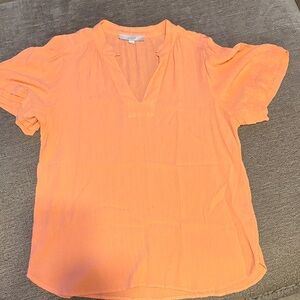 LOFT Vibrant Orange V-Neck Blouse M
